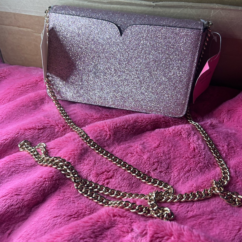 Kate Spade Nicola Shimmer Twistlock Chain Wallet purse Rose Gold NWT Retail$198 - Picture 6 of 13